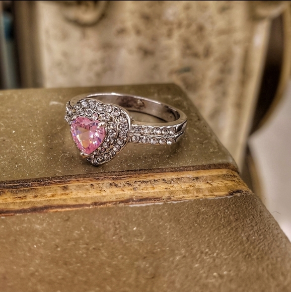 Candy Heart Lush Romance Heart Shaped Crystal Pink Crystal Silver Ring - Picture 7 of 16